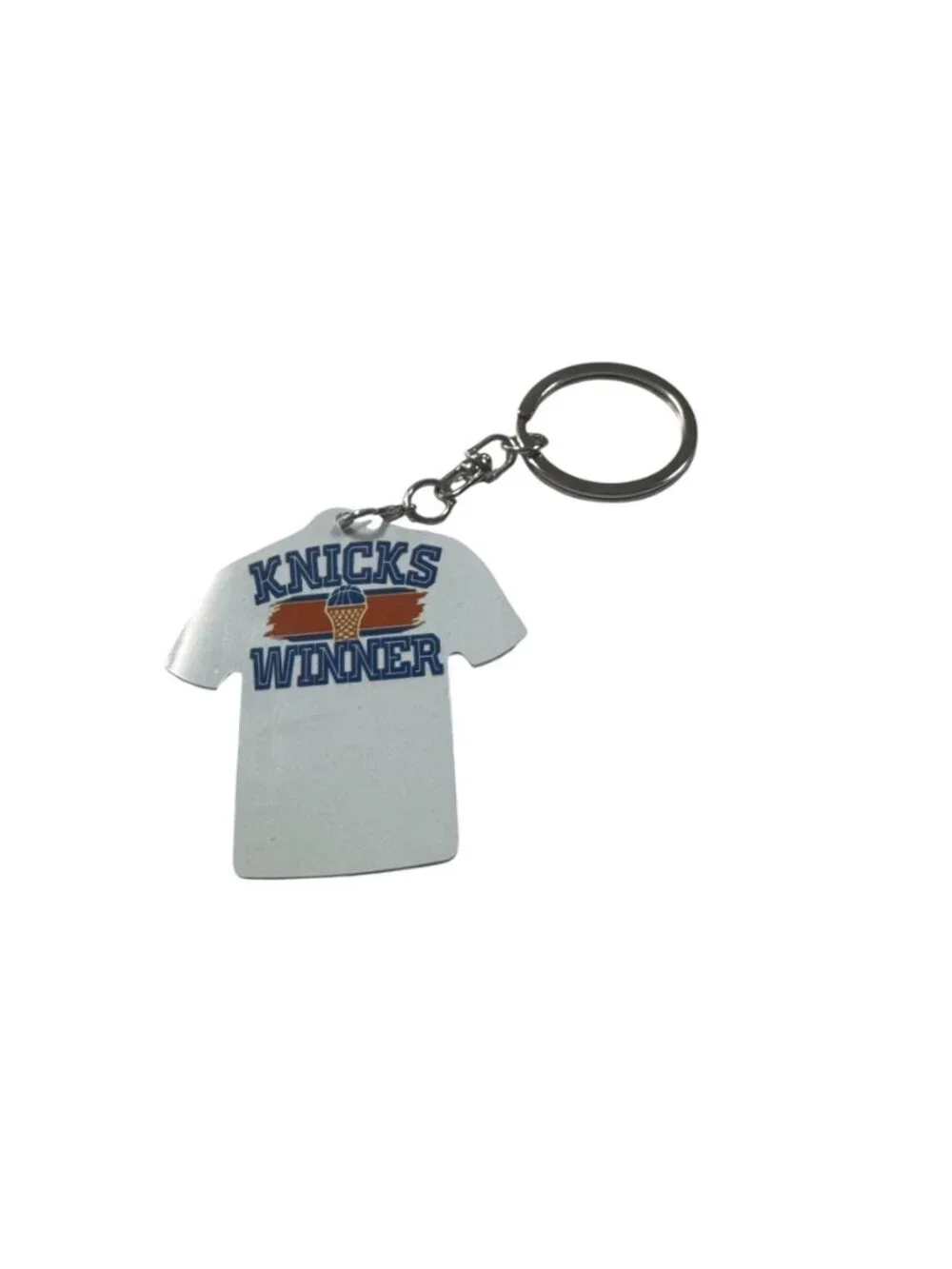 Knicks Winner Basketball Jersey Shape Metal Keychain, White, Sports Fan Accessor